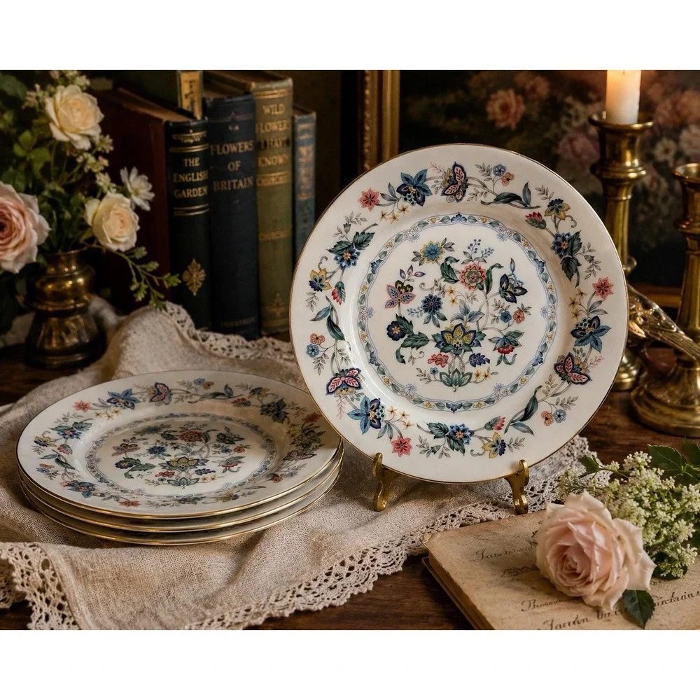 Andrea by Sadek Garden of India Dessert Plates Set 4 Japan Floral Gol